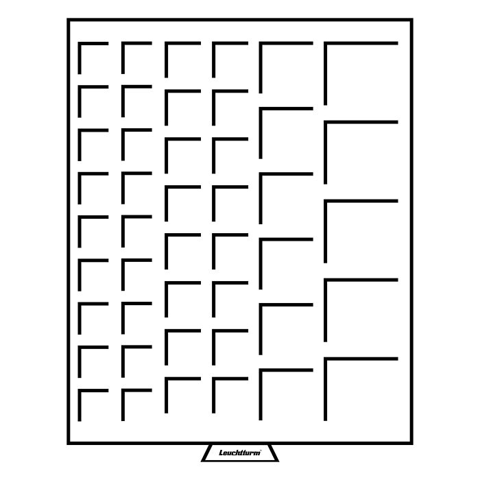 MB Münzbox mit 45 eckige Fächer mit diversen Durchmesser, rauchfarben