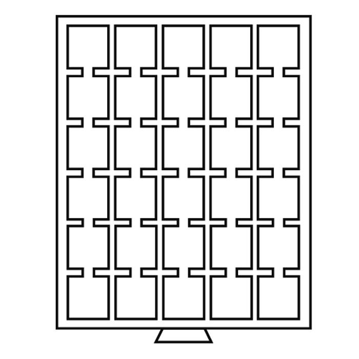 MB Münzbox mit 30 eckige Fächer, 38 x 38 mm, rauchfarben mit schwarzer Einlage