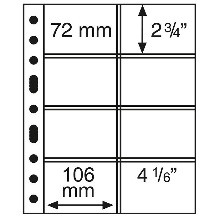 Grande Kunststoffhüllen mit 8  Taschen im Format 106x72 mm,  glasklar, 5er Pack