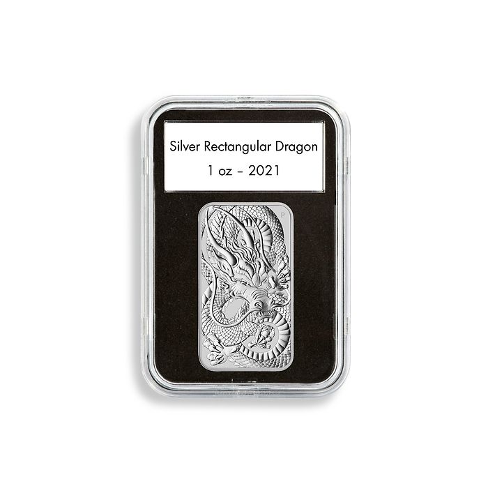 Quickslab Münzkapseln  47,6 x  27,6 mm für 1 oz. Silber Rectangular Dragon, 5er Pack